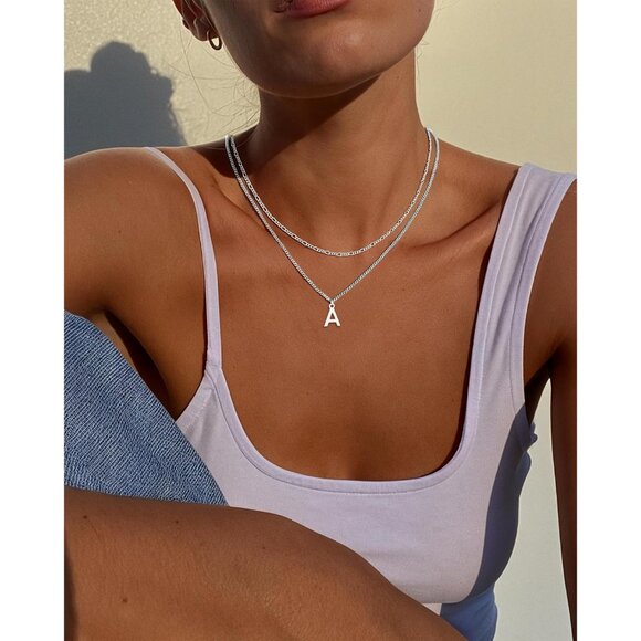 Trendy 14K Gold Initial Necklace with Cuban & Figaro Chains - Women’s Jewelry - Picture 6 of 6